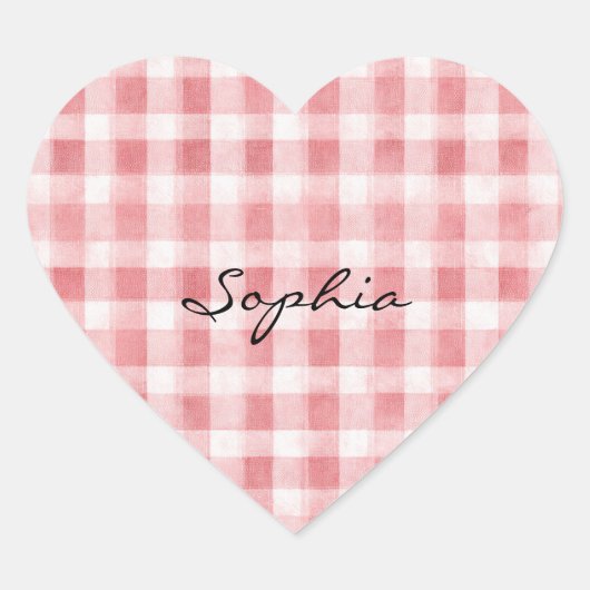Soft Girly Pink White Plaid Stripes   ハートシール (正面)