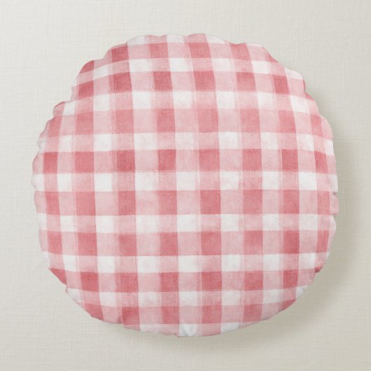 Soft Girly Pink White Plaid Stripes   ラウンドクッション (正面)
