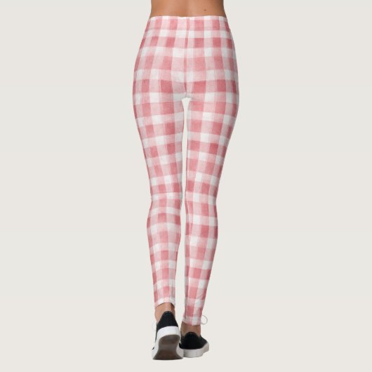 Soft Girly Pink White Plaid Stripes レギンス (裏面)