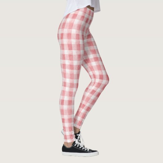 Soft Girly Pink White Plaid Stripes レギンス (右)