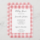 Soft Girly Pink White Plaid Stripes Baby Shower 招待状 (正面/裏面)