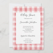 Soft Girly Pink White Plaid Stripes Baby Shower 招待状 (正面)