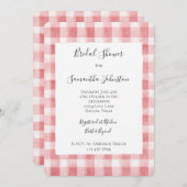 Soft Girly Pink White Plaid Stripes Bridal Shower 招待状 (正面/裏面)