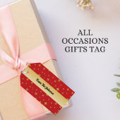 Soft Glow Golden Stars & Floral Petals Pattern ギフトタグ