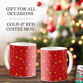 Soft Glow Golden Stars & Floral Petals Pattern コーヒーマグカップ