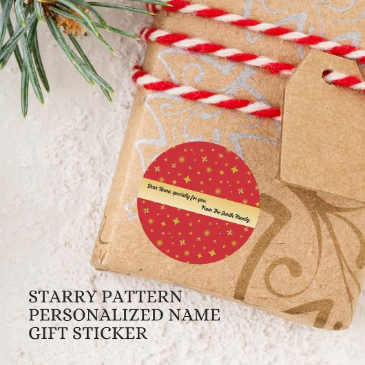 Soft Glow Golden Stars & Floral Petals Pattern ラウンドシール