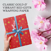 Soft Glow Golden Stars & Floral Petals Pattern ラッピングペーパー