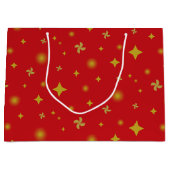 Soft Glow Golden Stars & Floral Petals Pattern ラージペーパーバッグ (正面)