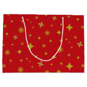 Soft Glow Golden Stars & Floral Petals Pattern ラージペーパーバッグ (裏面)