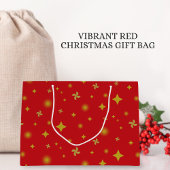 Soft Glow Golden Stars & Floral Petals Pattern ラージペーパーバッグ