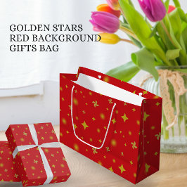 Soft Glow Golden Stars & Floral Petals Pattern ラージペーパーバッグ