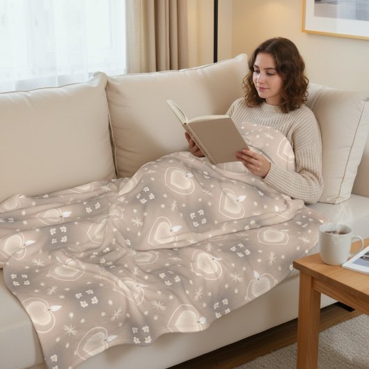 Soft Glow Heart Candle Pattern フリースブランケット