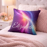 Soft Glow Light Waves クッション<br><div class="desc">Add a touch of light, beauty, and personal expression to any space with this personalized light wave name pillow. Designed with flowing waves of radiant color—blending soft purples, pinks, blues, and golden light—this pillow captures the feeling of movement, energy, and creativity. The gentle glow effect creates a dreamy, almost magical...</div>