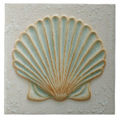 Soft Gold and Aqua Coastal Scallop Shell タイル (正面)