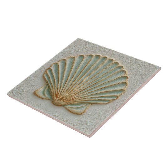 Soft Gold and Aqua Coastal Scallop Shell タイル (側面)