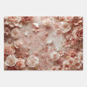 Soft Gold Baroque Blush Floral Butterfly Collage ラッピングペーパーシート (正面2)