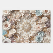 Soft Gold Baroque Floral Garden with Butterflies ラッピングペーパーシート (正面2)