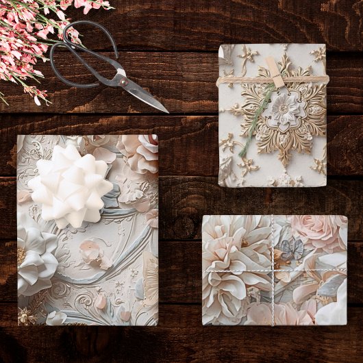 Soft Gold Baroque Floral Garden with Butterflies ラッピングペーパーシート