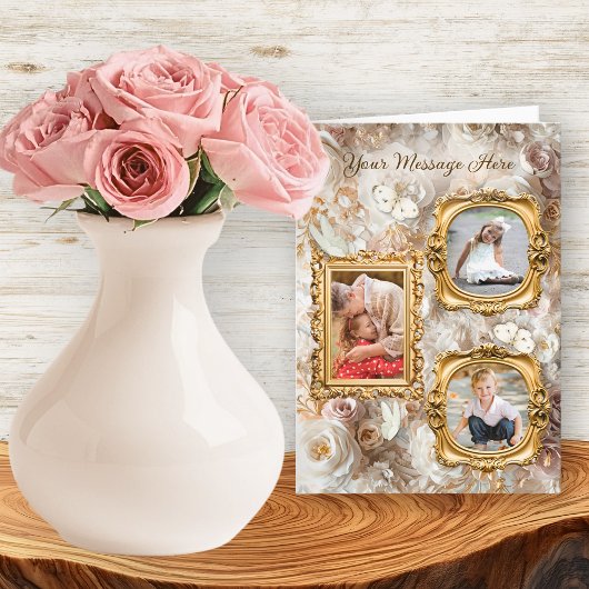 Soft Gold Baroque Floral Photo Frames Collage シーズンカード