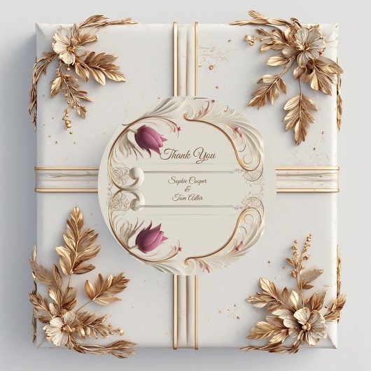 Soft Gold Baroque Grandeur with Tulip Floral Swirl ラウンドシール