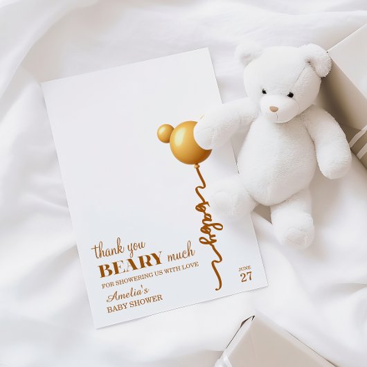 Soft Gold Bear Balloon Beary Thanks Neutral サンキューカード