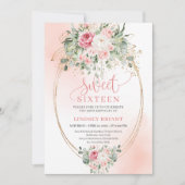 Soft Gold Blush Roses Sweet Sixteen Party Invite 招待状 (正面)