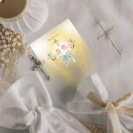  Soft gold cross Baptism invitation  招待状