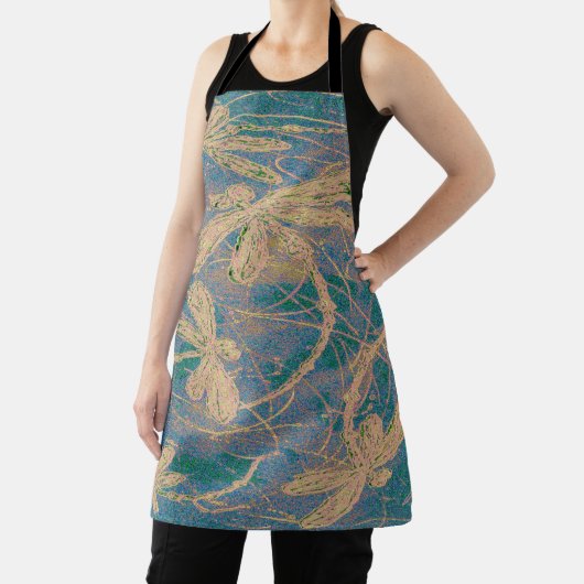 Soft Gold Dragonflies on Vintage Turquoise & Lilac エプロン (インサイチュ)