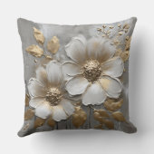 Soft Gold Gray White Modern Rustic Floral クッション (裏面)