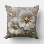 Soft Gold Gray White Modern Rustic Floral クッション (正面)