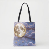 Soft Gold Pale Blue Lavender Moon Serenity トートバッグ (正面)