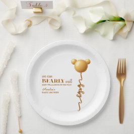 Soft Gold Teddy Balloon Bearly Wait Neutral ペーパープレート