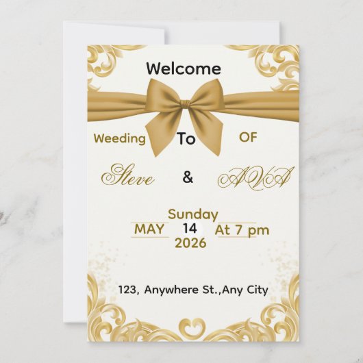 Soft Gold Wedding Invitation – Minimal Elegant Des 招待状 (正面)