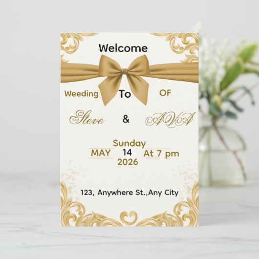 Soft Gold Wedding Invitation – Minimal Elegant Des 招待状 (スタンド正面)