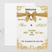 Soft Gold Wedding Invitation – Minimal Elegant Des 招待状 (正面/裏面)