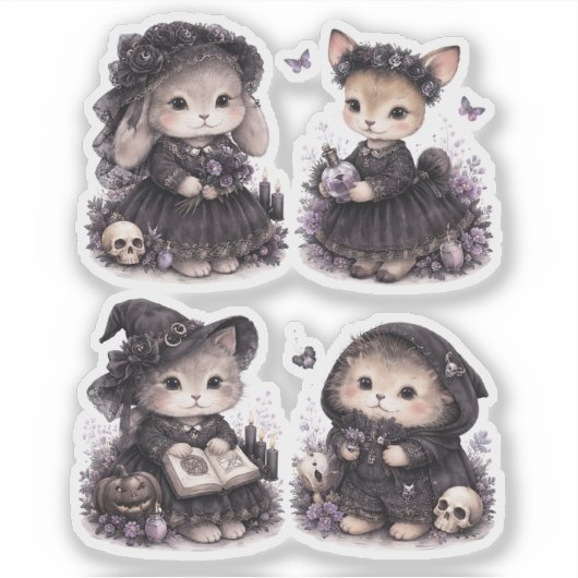 Soft Goth Animals Cute Custom-Cut Vinyl Sticker シール (正面)