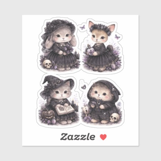 Soft Goth Animals Cute Custom-Cut Vinyl Sticker シール (シート)