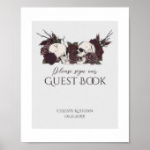 Soft Gothic Skulls & Roses Guest Book Sign ポスター (正面)