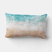 Soft Gradient Coastal Sandy Beach Teal Ocean Waves ランバークッション (裏面)