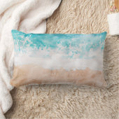 Soft Gradient Coastal Sandy Beach Teal Ocean Waves ランバークッション (ブランケット)