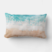 Soft Gradient Coastal Sandy Beach Teal Ocean Waves ランバークッション (正面)