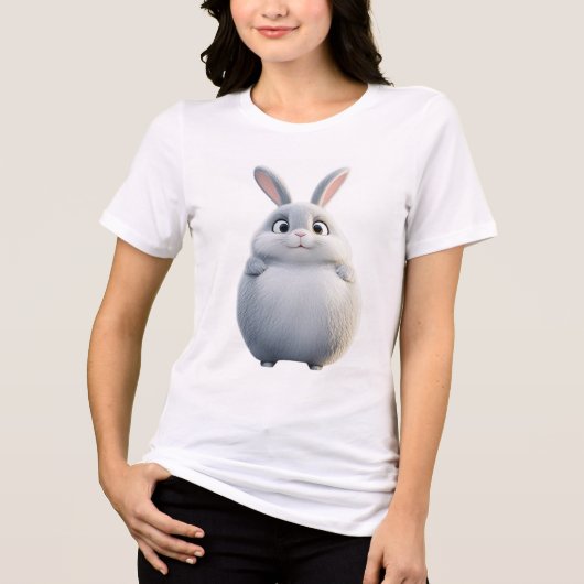 Soft Gray Round Bunny Tee | Cute Zodiac Rabbit トライブレンドＴシャツ (正面)