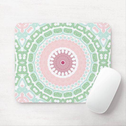 Soft Green and Blush Mandala Pattern マウスパッド (マウス)