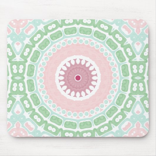 Soft Green and Blush Mandala Pattern マウスパッド (正面)