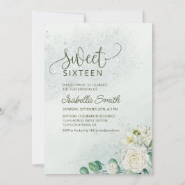 Soft Green & Blush Sweet 16 Invitation White Roses 招待状