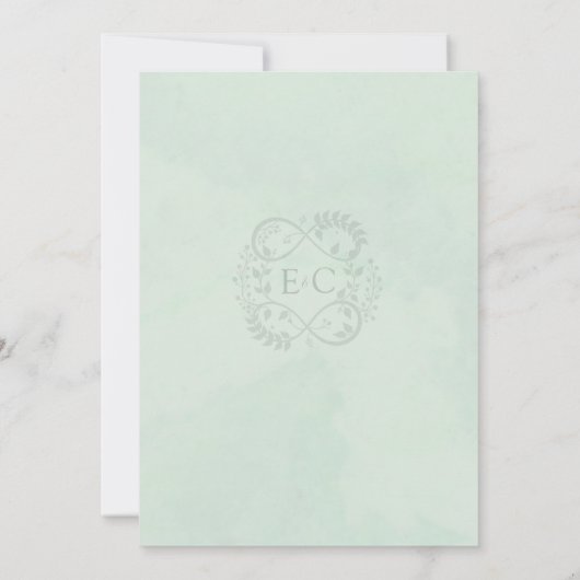 Soft Green Elegant Boho Floral Gold Modern Wedding 招待状 (裏面)