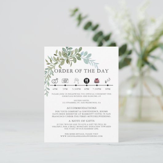 Soft Green Eucalyptus Watercolor Rustic Wedding エンクロージャーカード (スタンド正面)