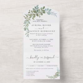 Soft Green Eucalyptus Watercolor Rustic Wedding オールインワン招待状