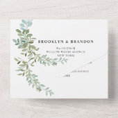 Soft Green Eucalyptus Watercolor Rustic Wedding オールインワン招待状 (裏面)