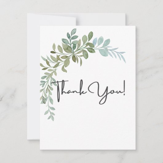 Soft Green Eucalyptus Watercolor Rustic Wedding サンキューカード (正面)